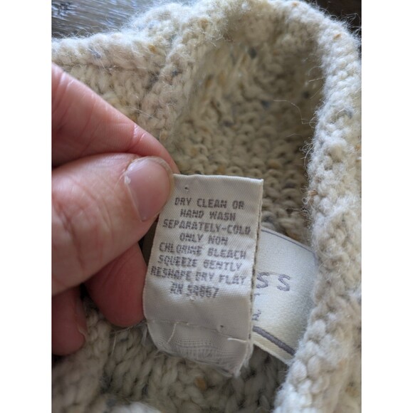 Vtg Express Tricot Handknit Cream Sweater Angora Wool Chunky Fisherman Medium - Picture 8 of 10